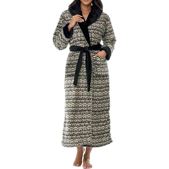 Long Plush Hooded Bathrobe Women Plus Size Fleece Cozy Warm Housecoat
